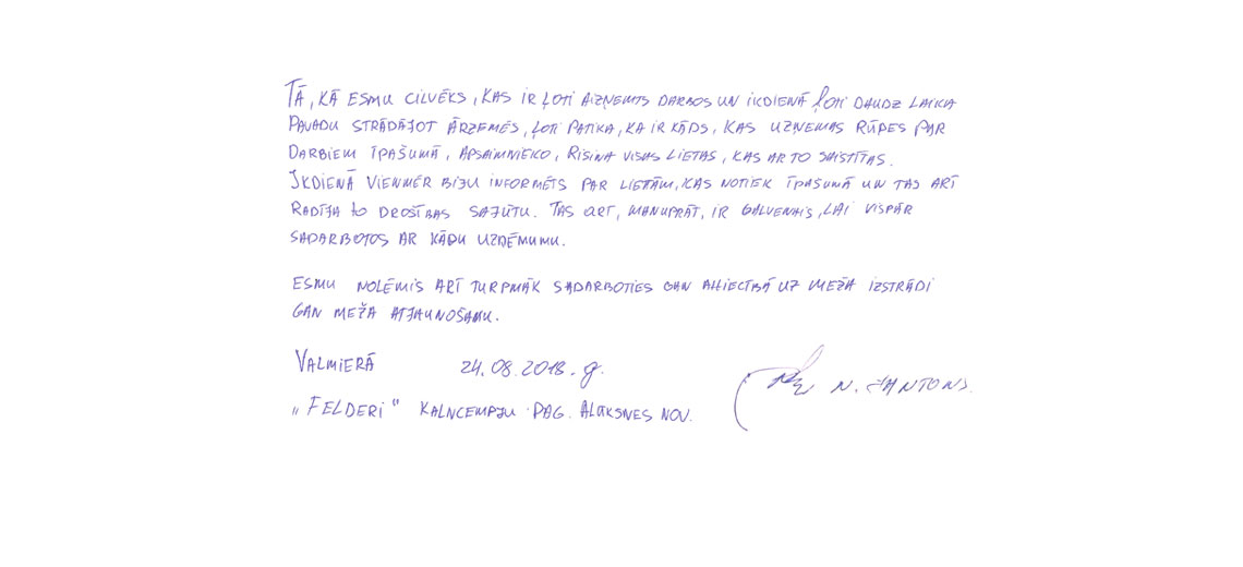Atsauksme no Īpašuma "Felderi" saimnieka Nordmunda Jantona