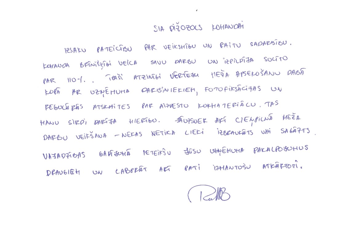 Atsauksme no Īpašuma "Meža eicēni" saimnieces Rūtas Bērziņas